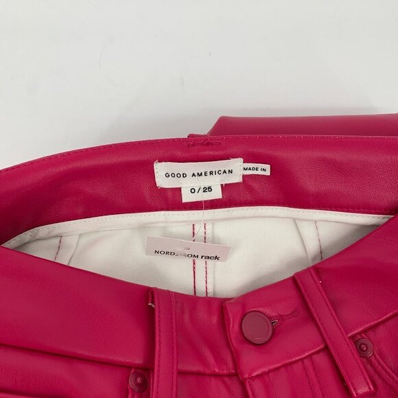 Good American Icon faux leather pants jeans Love Potion pink hot bright new 25 0 - Picture 5 of 5